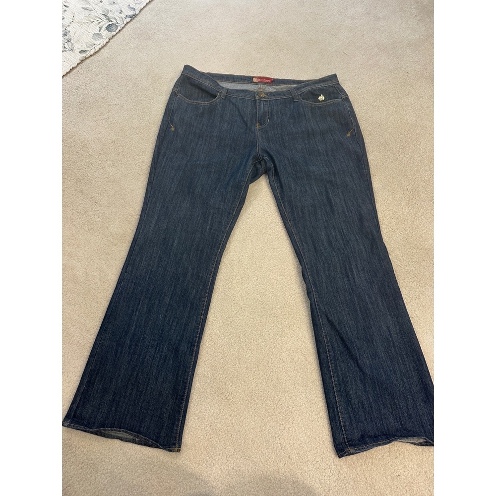 Apple Bottoms Dark Wash Jeans Turquoise Embroidered Pockets Size 20W Y2K Denim